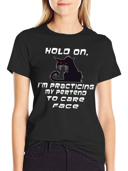 Camiseta Negra Hold On con Gato Sarcástico
