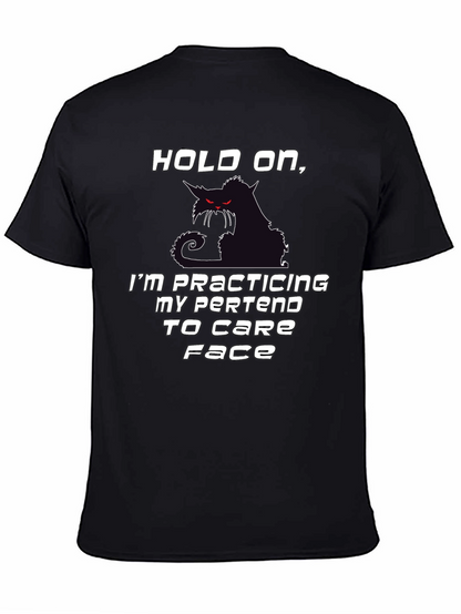 Camiseta Negra Hold On con Gato Sarcástico