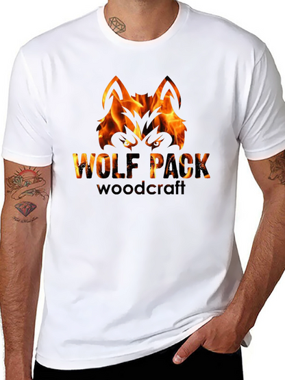Camiseta Negra Hombre - Diseño Lobo de Fuego