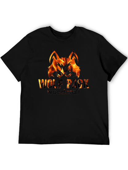 Camiseta Negra Hombre - Diseño Lobo de Fuego