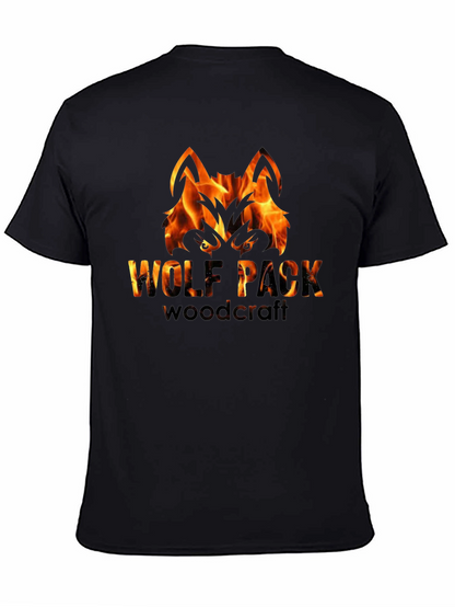 Camiseta Negra Hombre - Diseño Lobo de Fuego