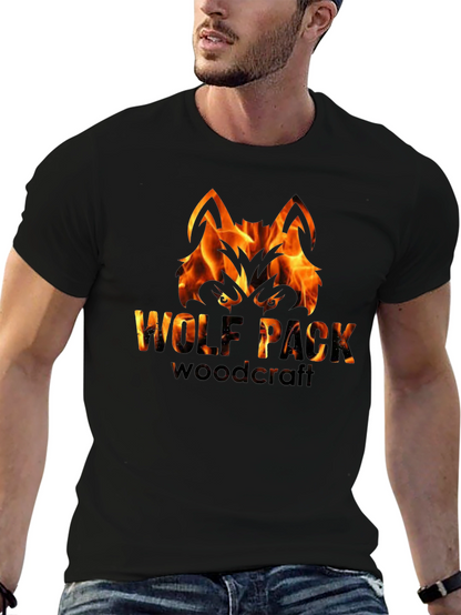 Camiseta Negra Hombre - Diseño Lobo de Fuego