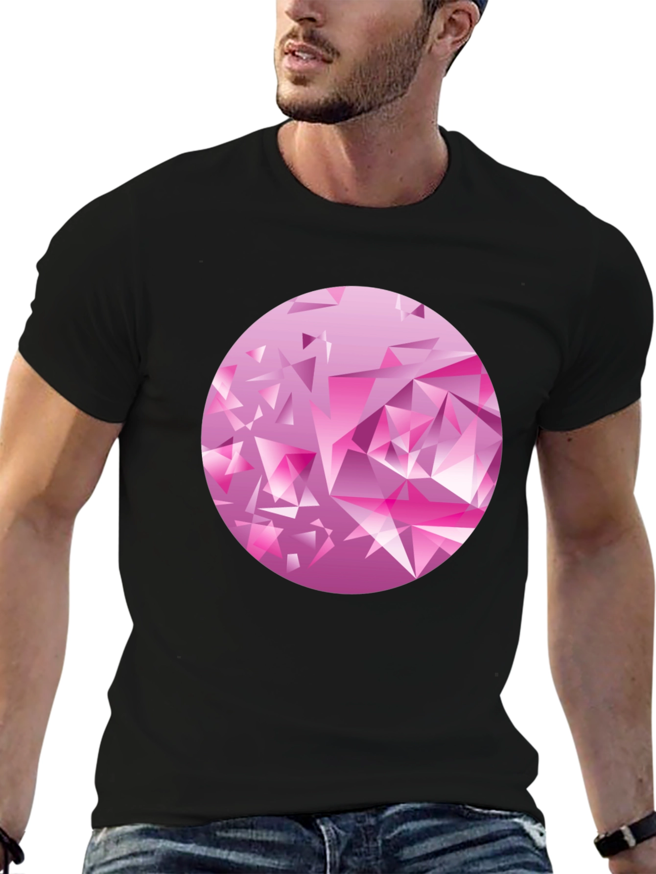 Camiseta Negra con Diseño Abstracto Rosa
