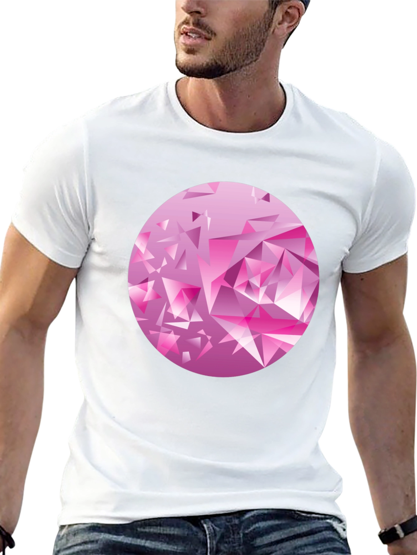 Camiseta Negra con Diseño Abstracto Rosa
