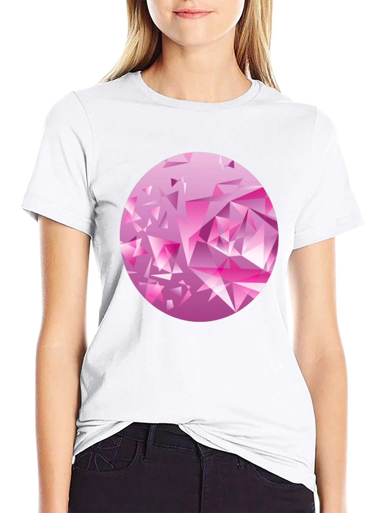 Camiseta Negra con Diseño Abstracto Rosa