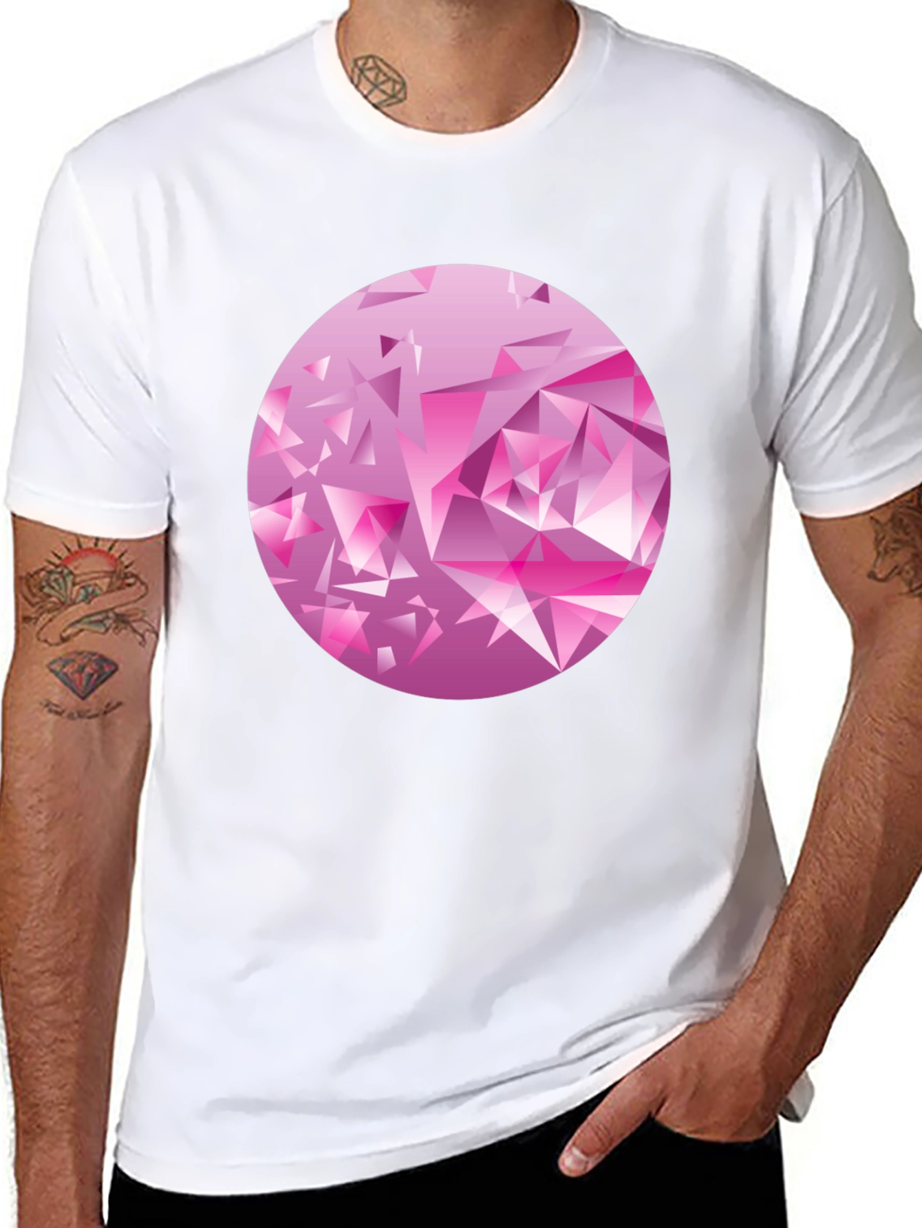 Camiseta Negra con Diseño Abstracto Rosa