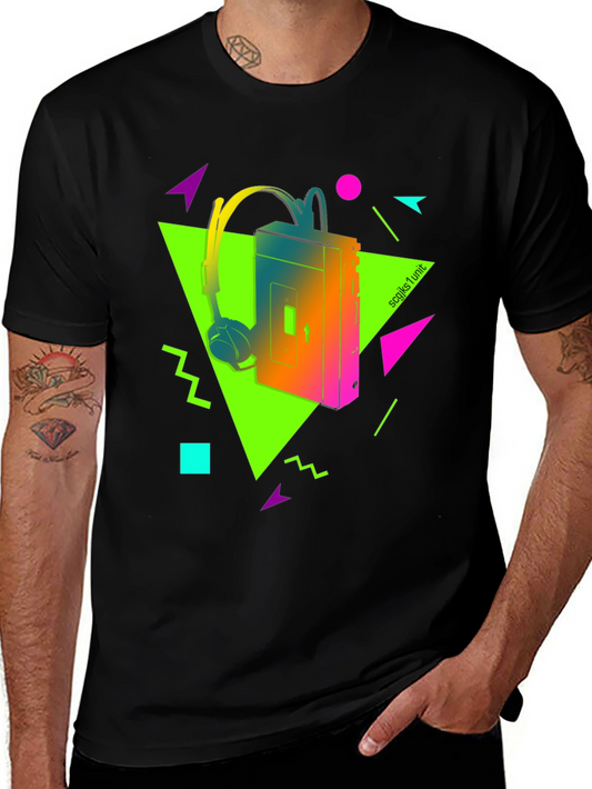 Camiseta Retro Walkman Años 80 Neón