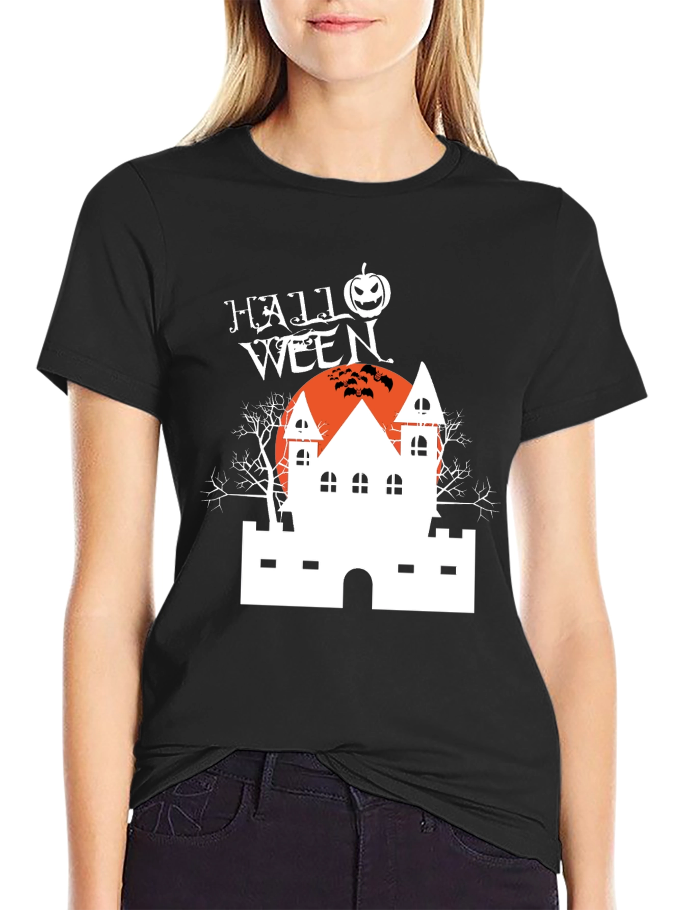 Camiseta Negra Halloween Casa Embrujada