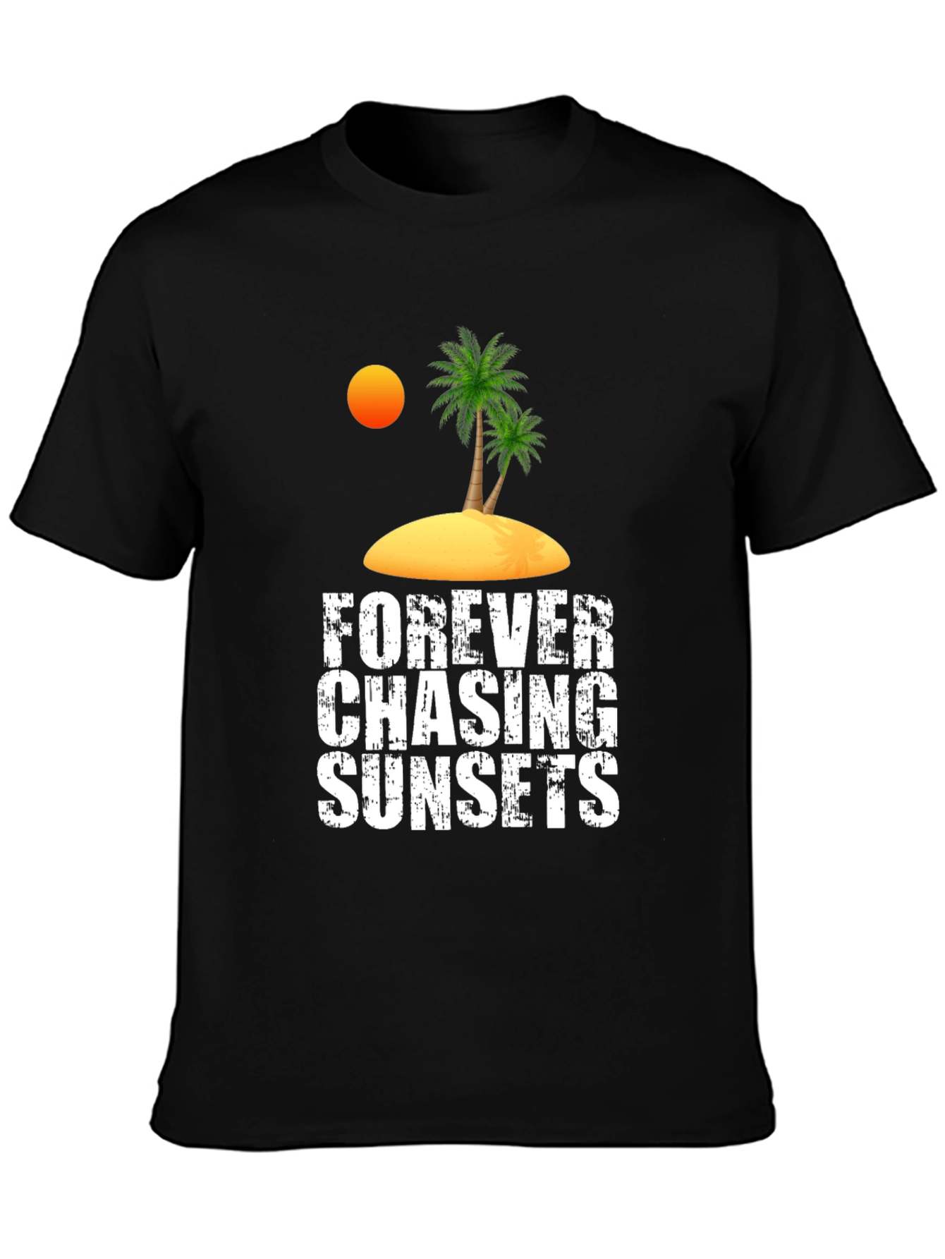 Camiseta Negra Persiguiendo Atardeceres Casual de Algodón