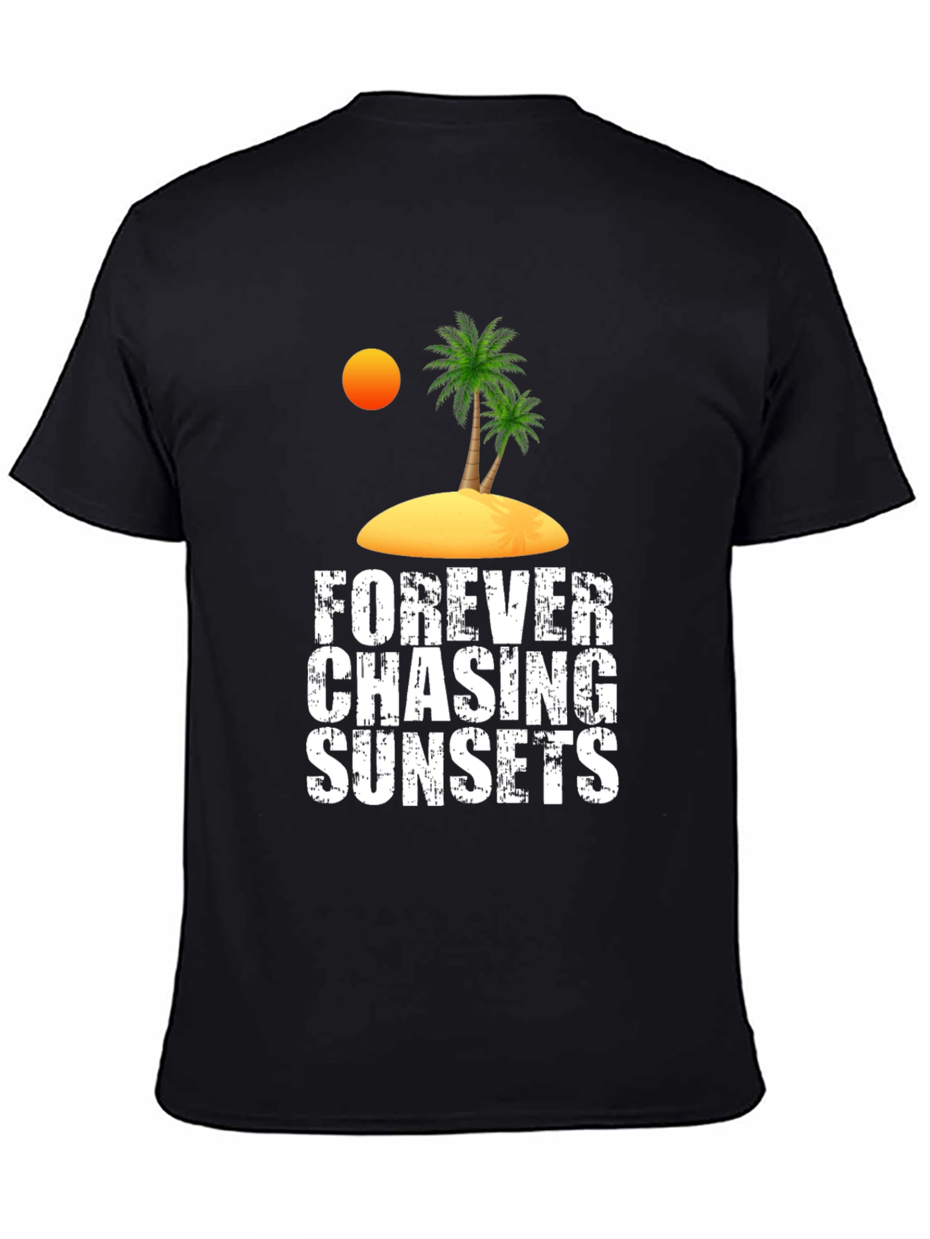 Camiseta Negra Persiguiendo Atardeceres Casual de Algodón