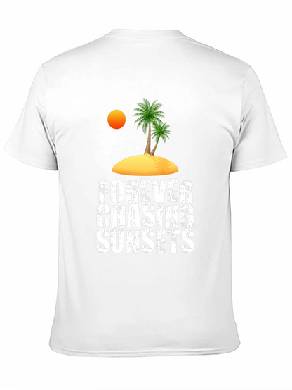 Camiseta Negra Persiguiendo Atardeceres Casual de Algodón