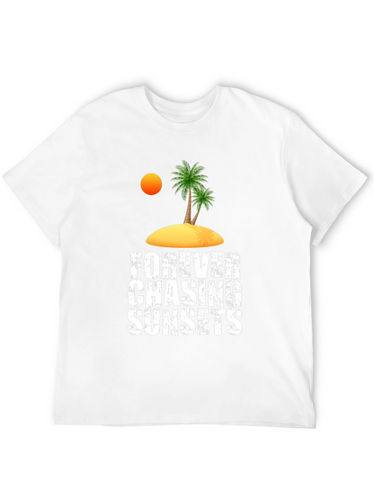Camiseta Negra Persiguiendo Atardeceres Casual de Algodón