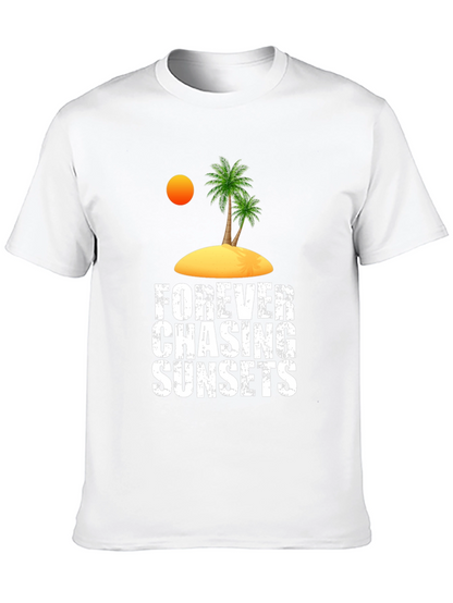 Camiseta Negra Persiguiendo Atardeceres Casual de Algodón