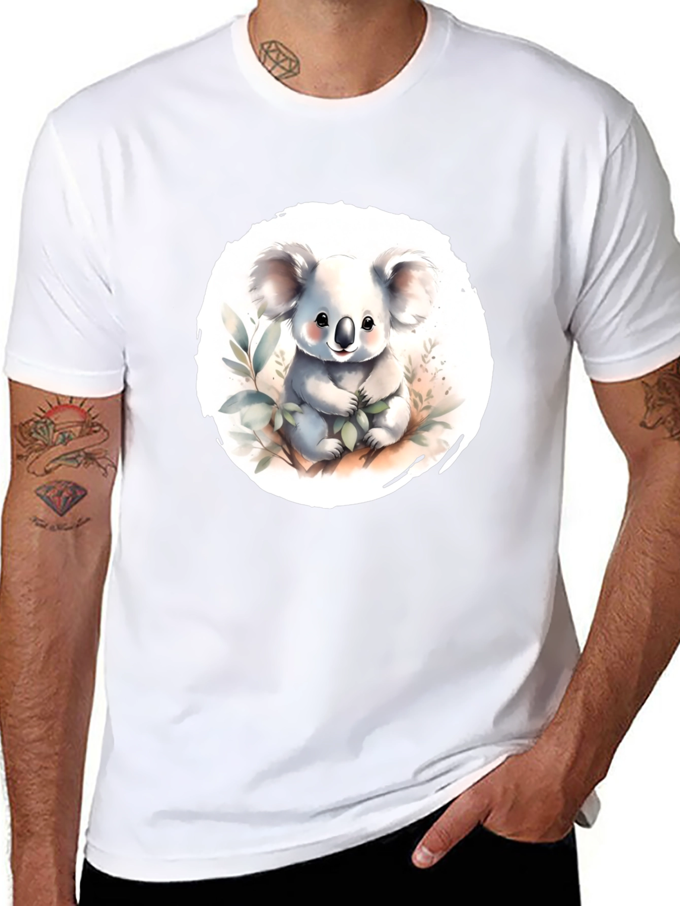 Camiseta Negra con Adorable Koala de Dibujos Animados