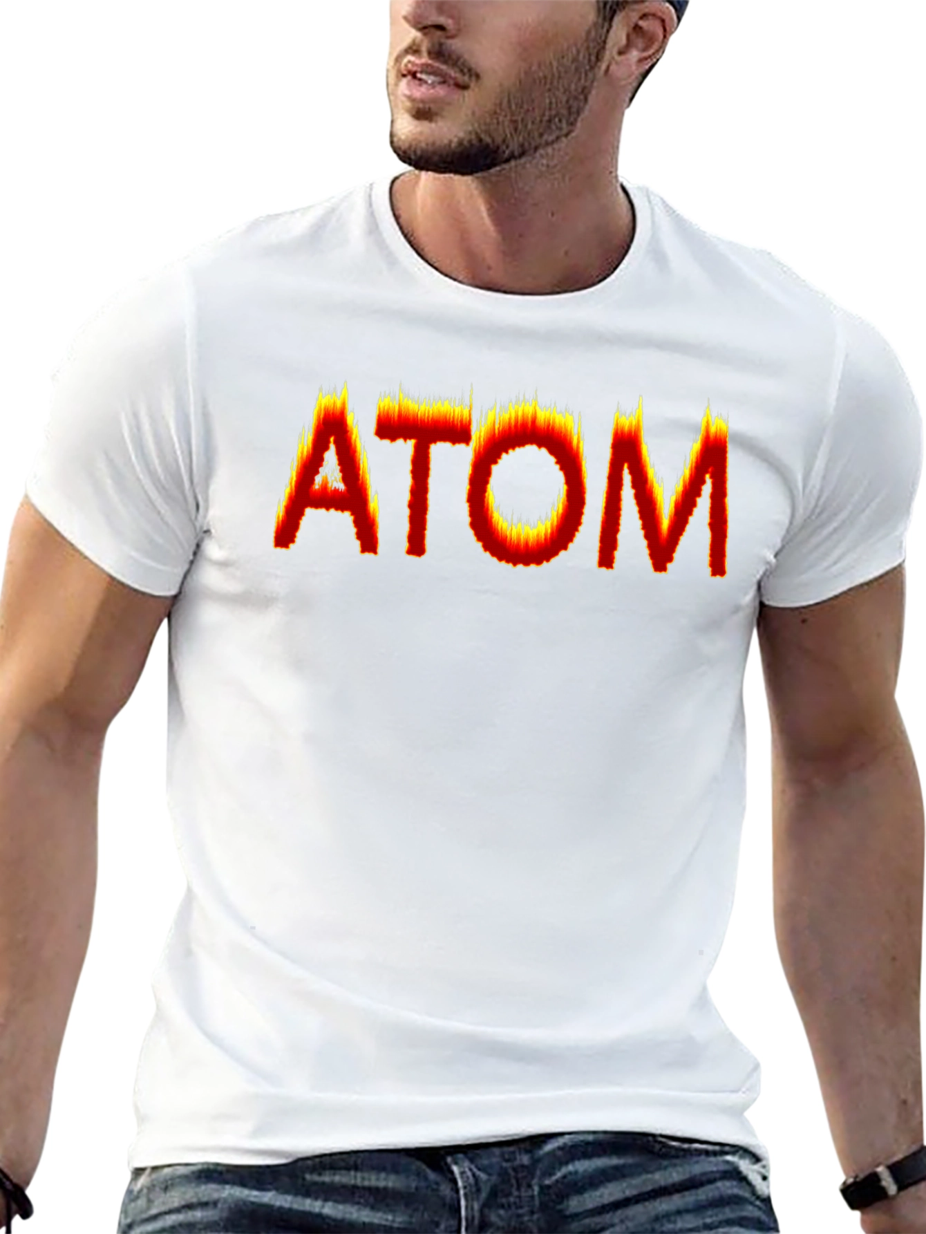 Camiseta Negra ATOM en llamas - Diseño Único