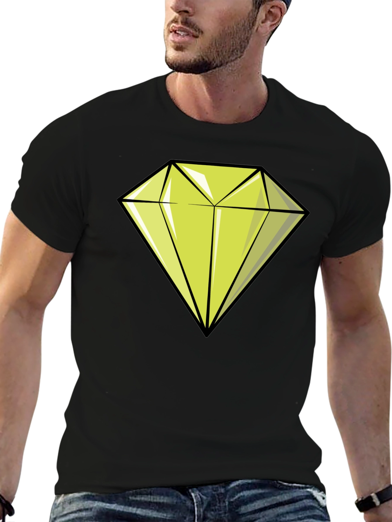 Camiseta Negra con Diamante Amarillo Brillante