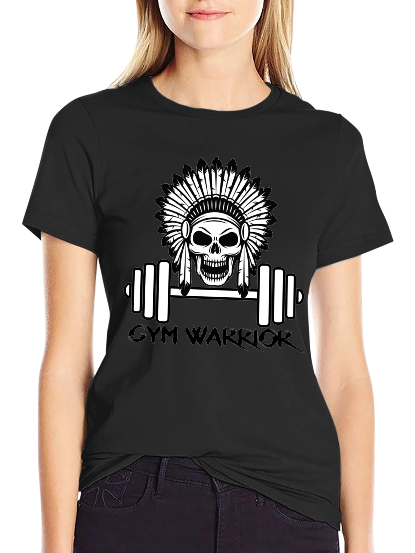 Camiseta Negra Gym Warrior con Diseño de Calavera