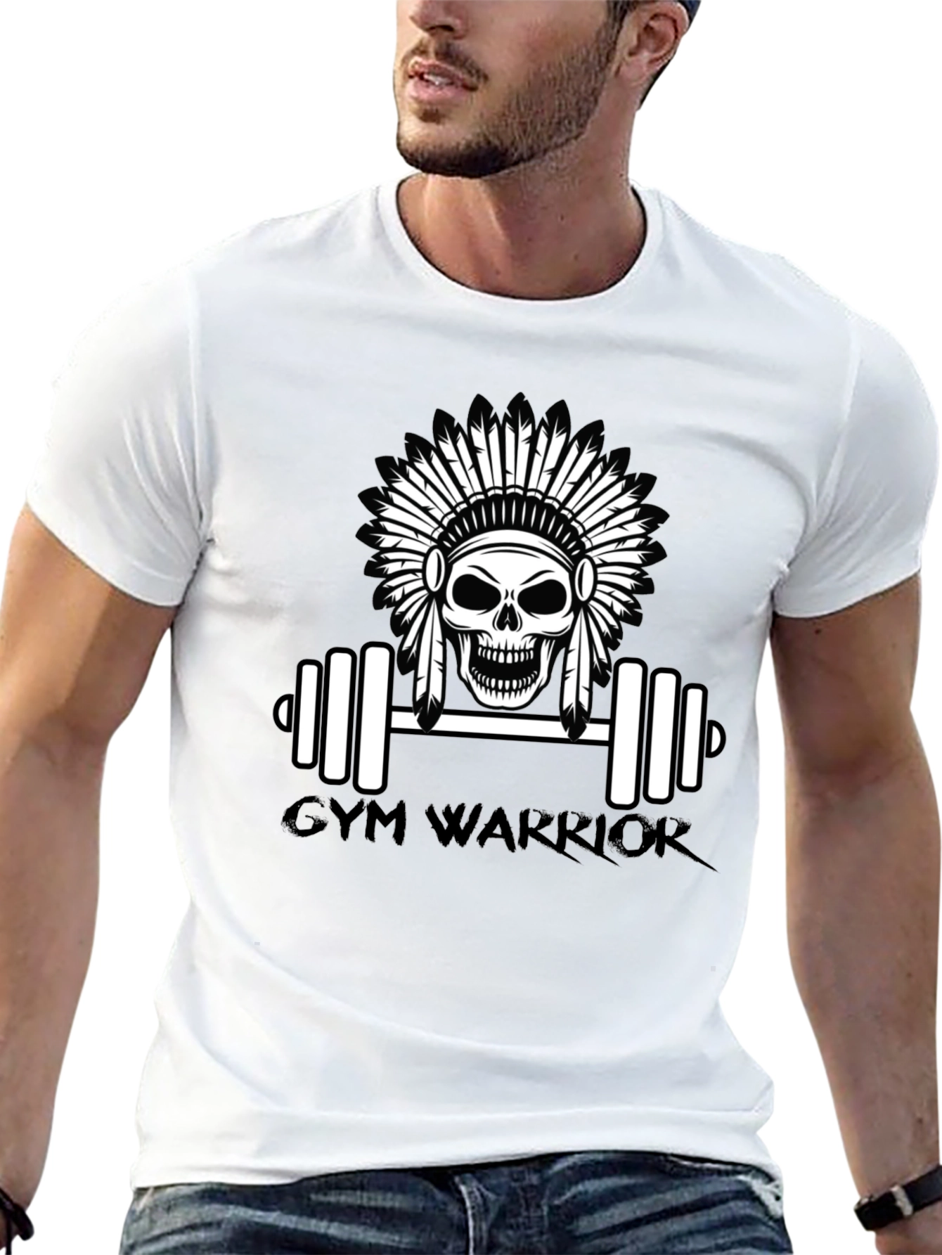 Camiseta Negra Gym Warrior con Diseño de Calavera