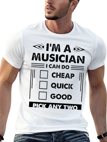 Camiseta Negra: Músico - Rápido Bueno Barato. Elige Dos