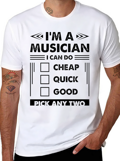 Camiseta Negra: Músico - Rápido Bueno Barato. Elige Dos