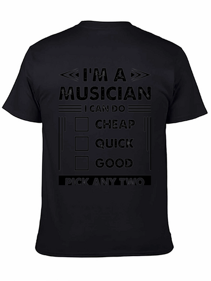 Camiseta Negra: Músico - Rápido Bueno Barato. Elige Dos