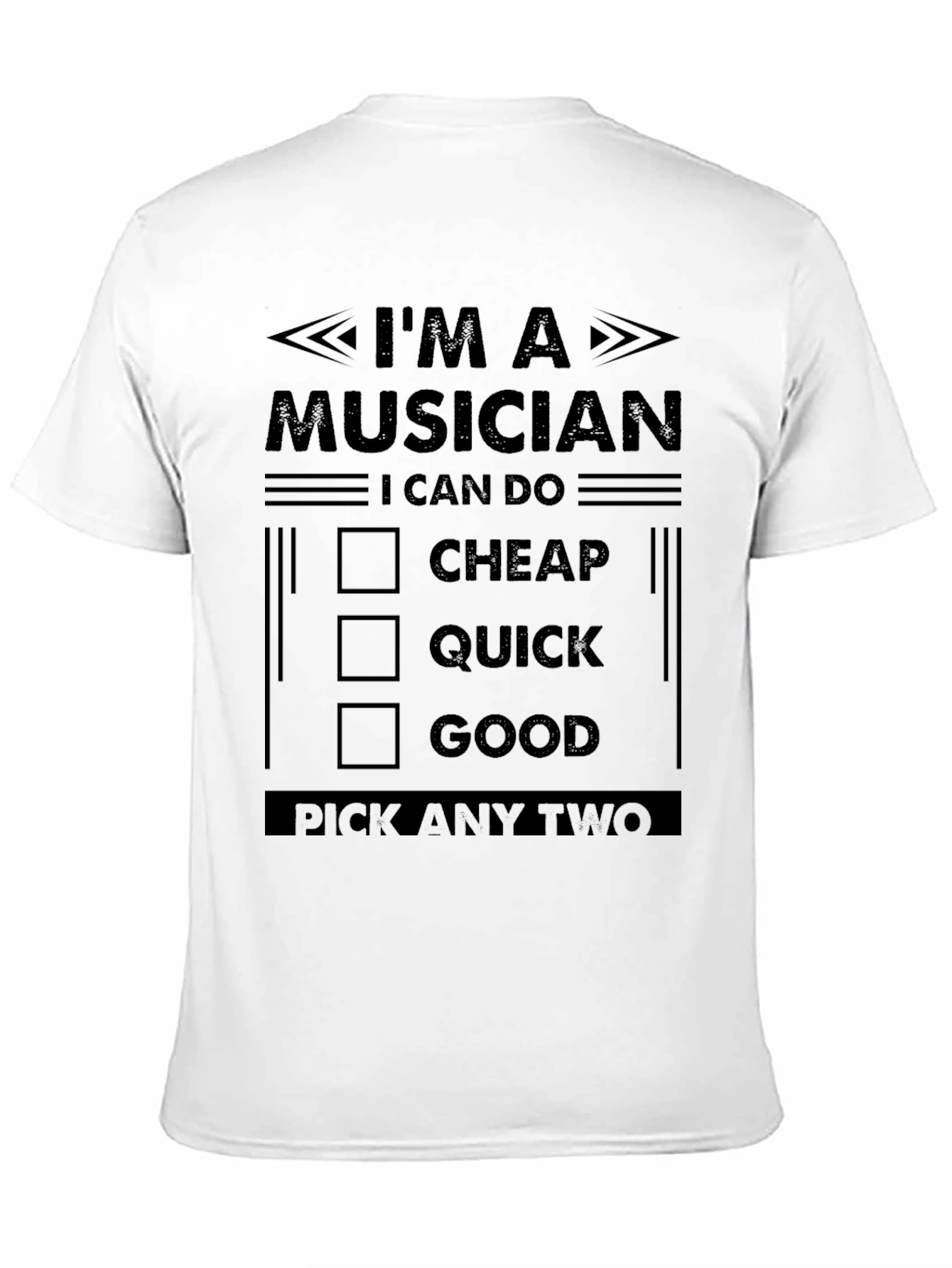 Camiseta Negra: Músico - Rápido Bueno Barato. Elige Dos