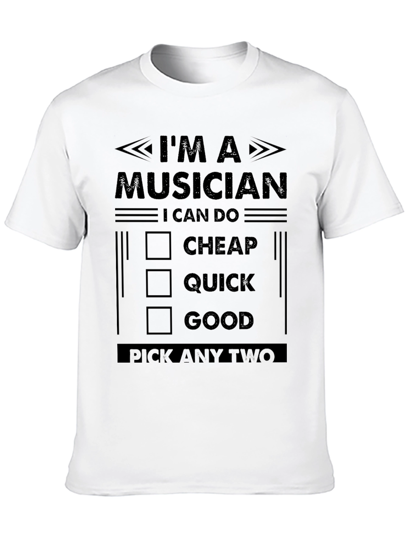 Camiseta Negra: Músico - Rápido Bueno Barato. Elige Dos