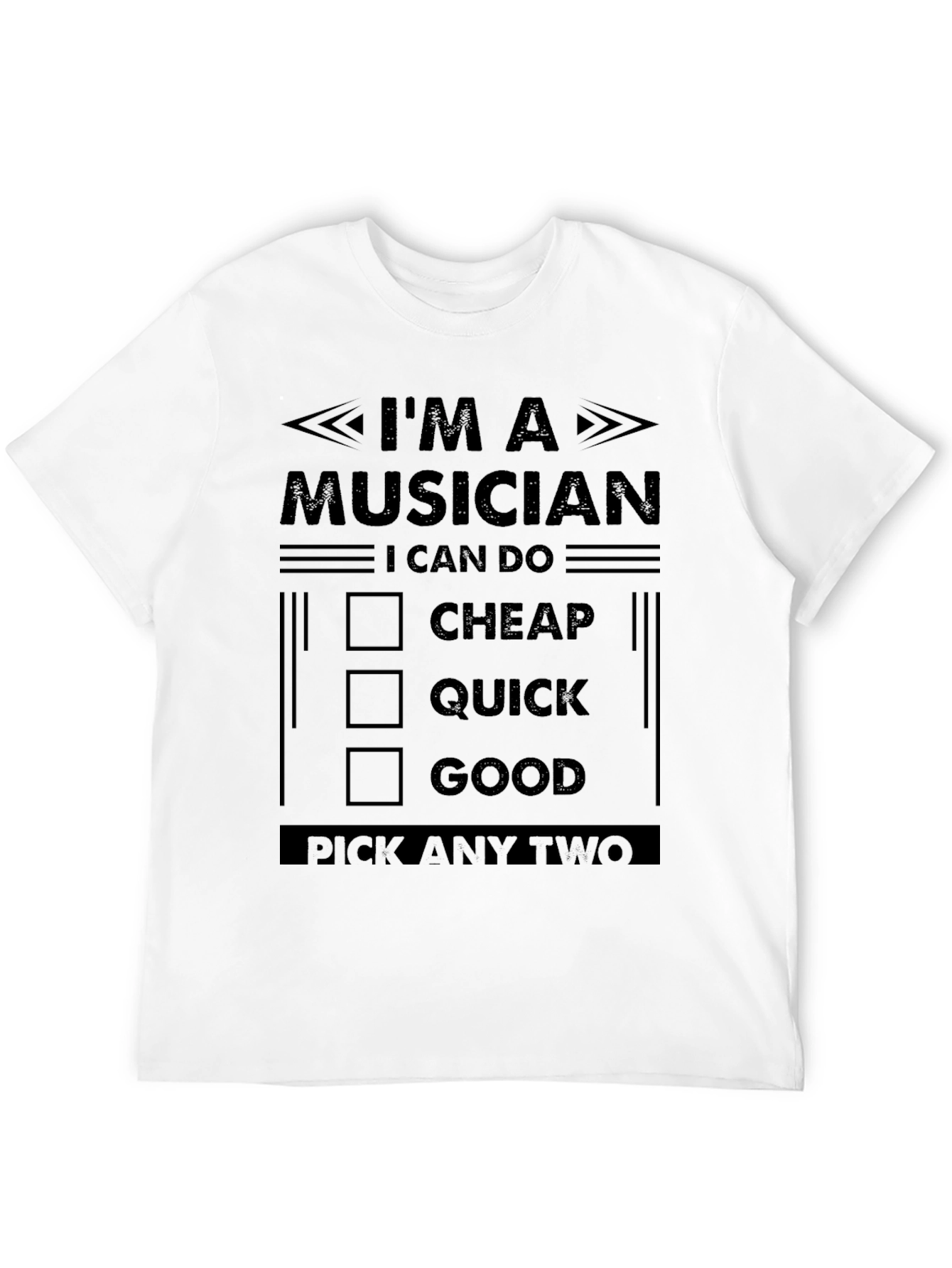Camiseta Negra: Músico - Rápido Bueno Barato. Elige Dos