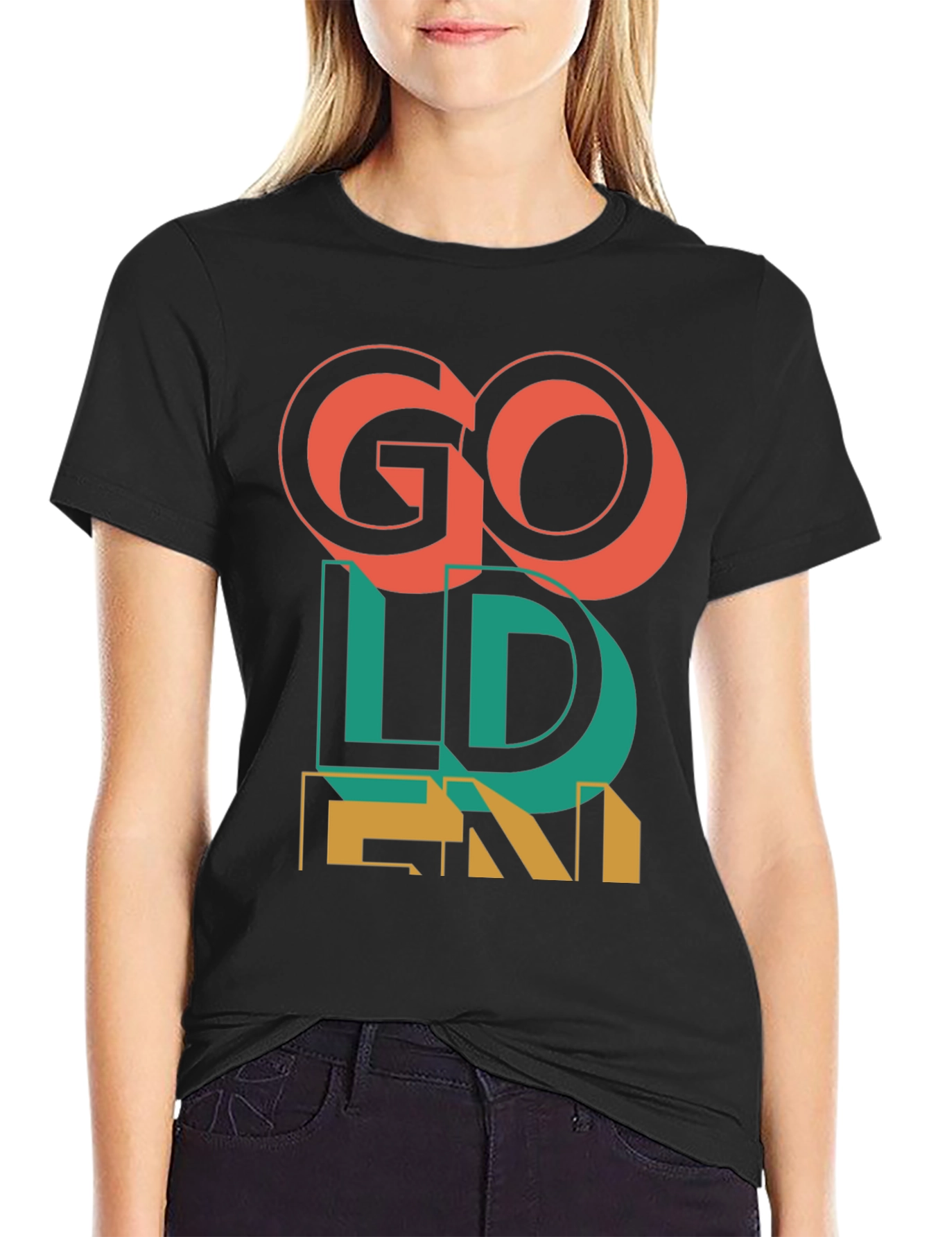 Camiseta Negra Go Golden Diseño Retro