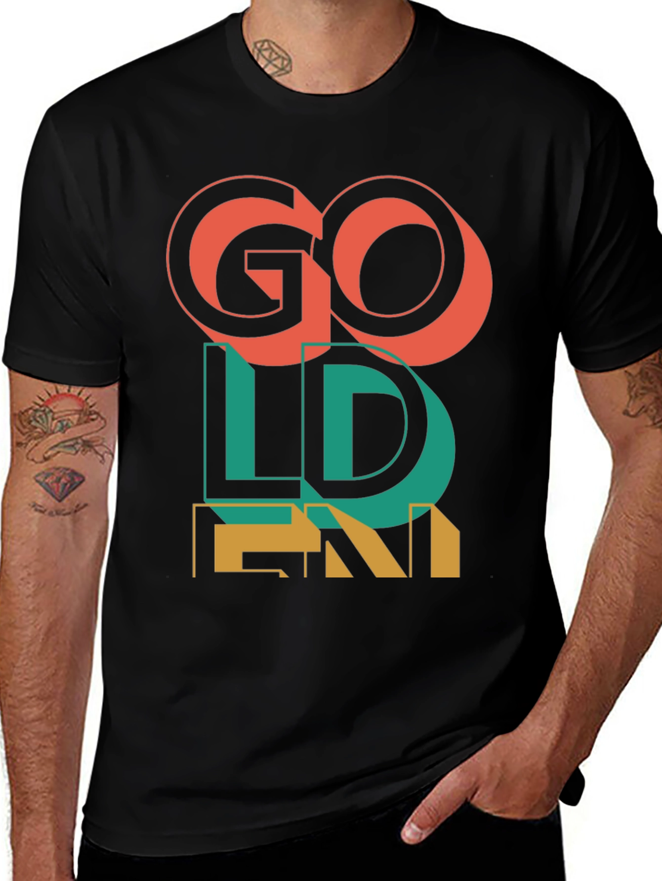 Camiseta Negra Go Golden Diseño Retro