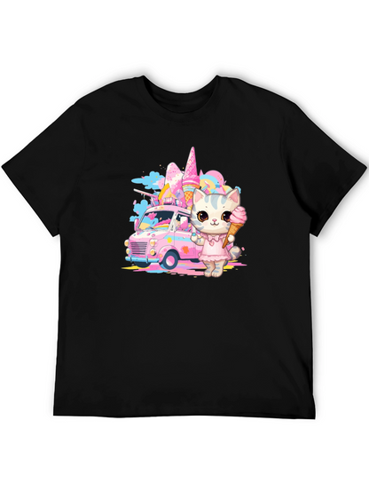 Camiseta Negra con Diseño de Gato Heladero