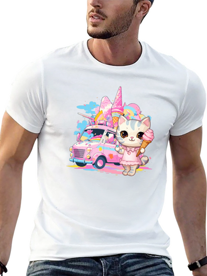 Camiseta Negra con Diseño de Gato Heladero