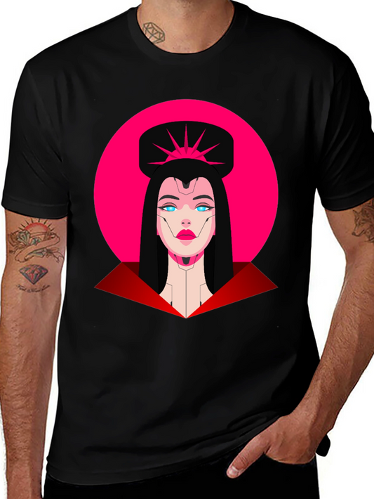Camiseta Negra Mujer Cibernética Diseño Gráfico