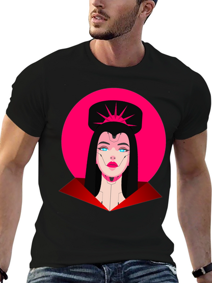 Camiseta Negra Mujer Cibernética Diseño Gráfico
