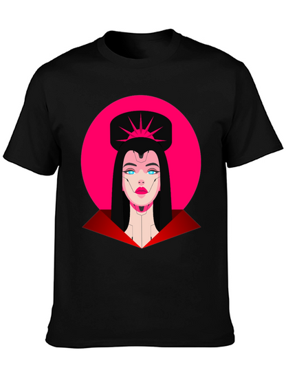 Camiseta Negra Mujer Cibernética Diseño Gráfico