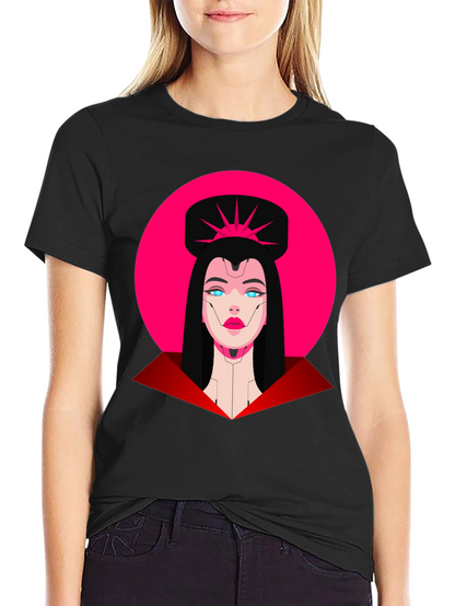 Camiseta Negra Mujer Cibernética Diseño Gráfico