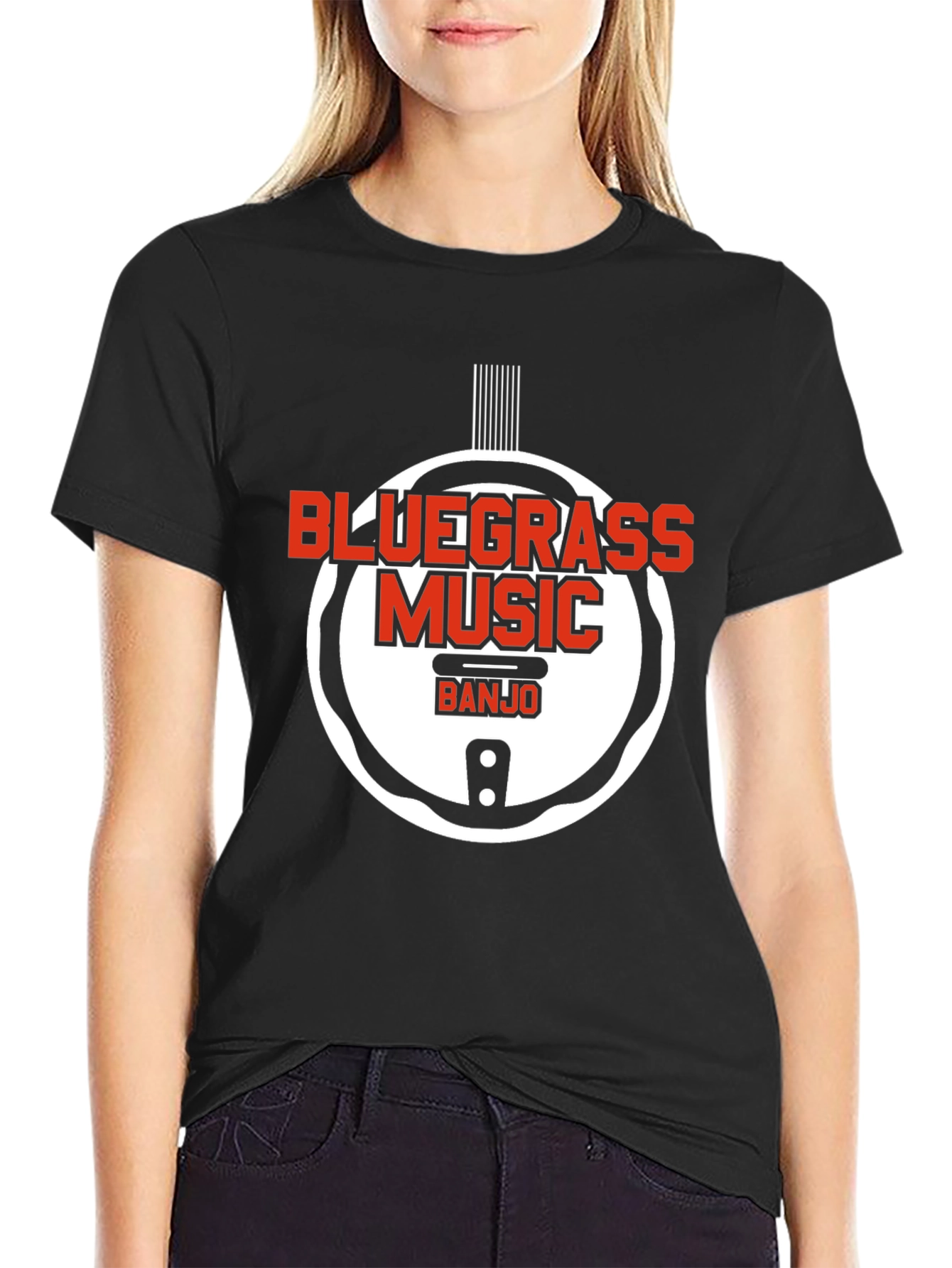 Camiseta Negra Bluegrass Music Banjo Estilo Único