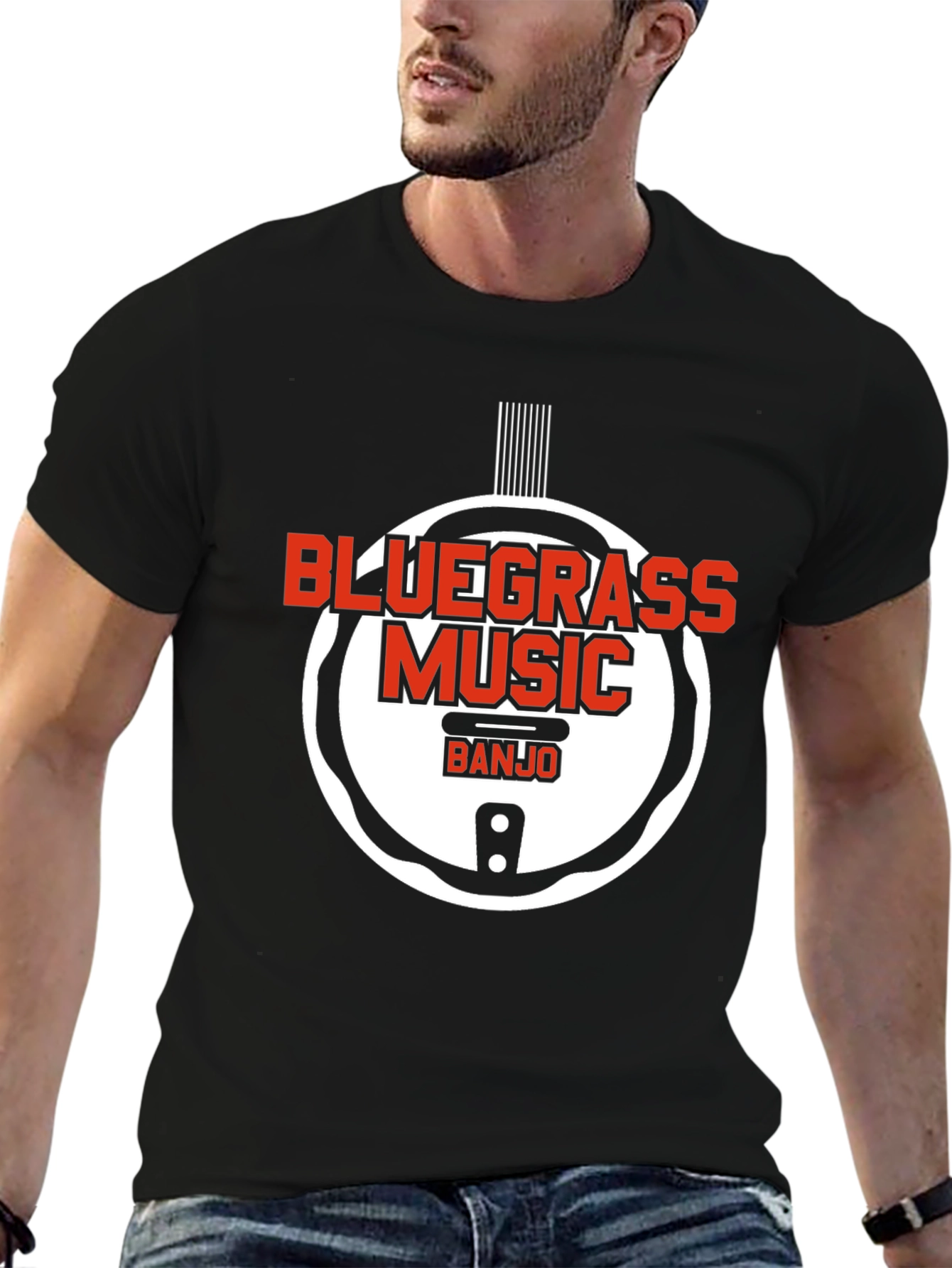 Camiseta Negra Bluegrass Music Banjo Estilo Único