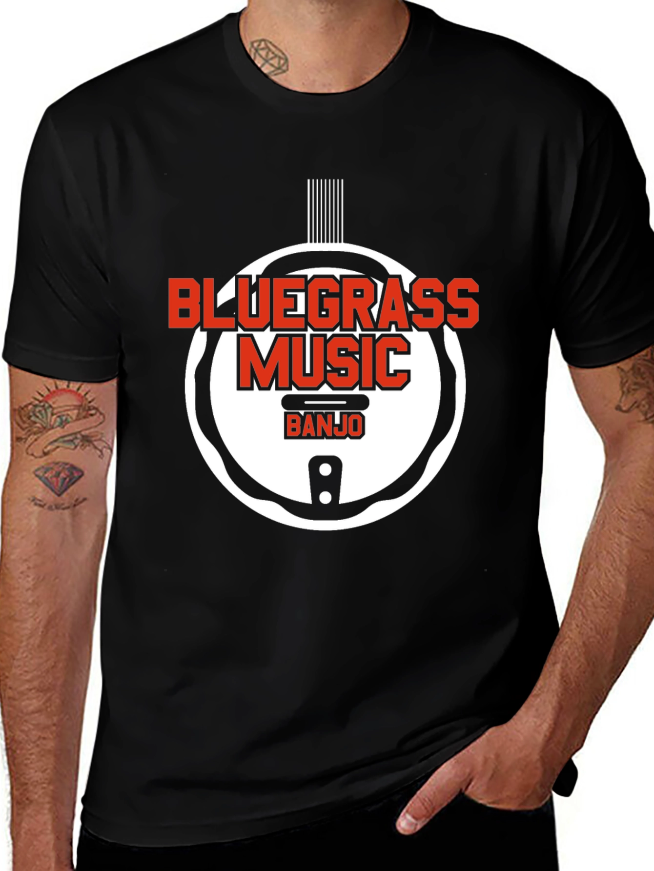 Camiseta Negra Bluegrass Music Banjo Estilo Único