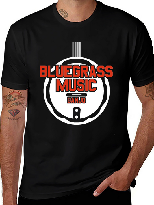 Camiseta Negra Bluegrass Music Banjo Estilo Único