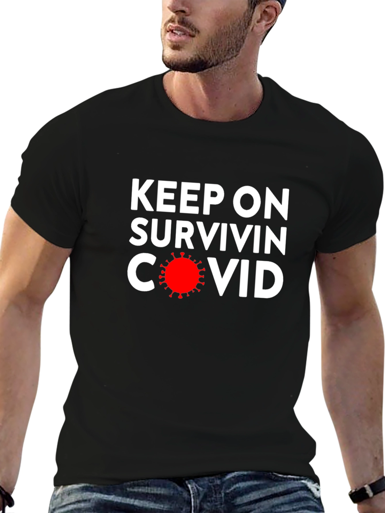 Camiseta Negra: Keep On Survivin COVID