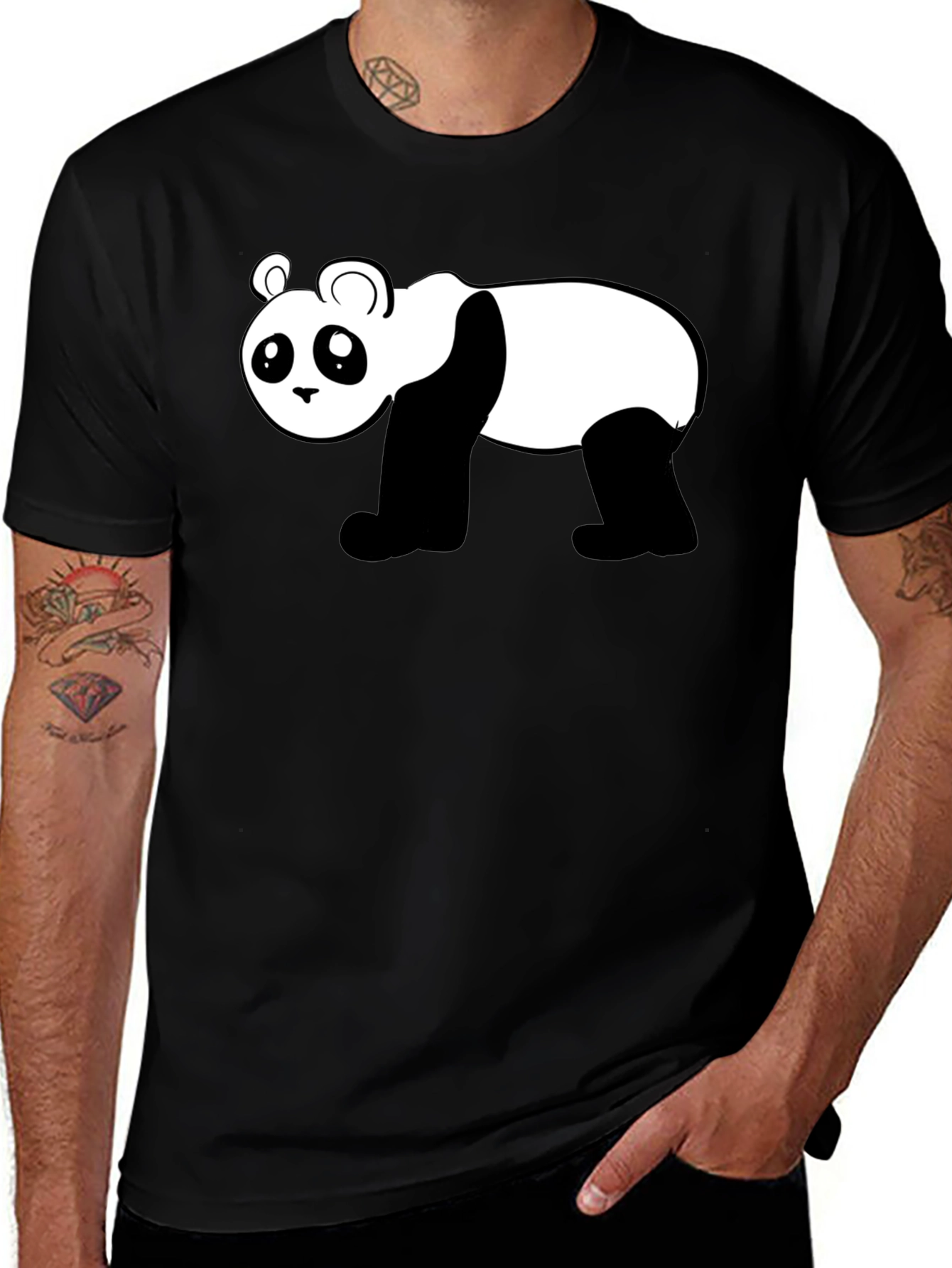 Camiseta Negra con Diseño de Panda Divertido
