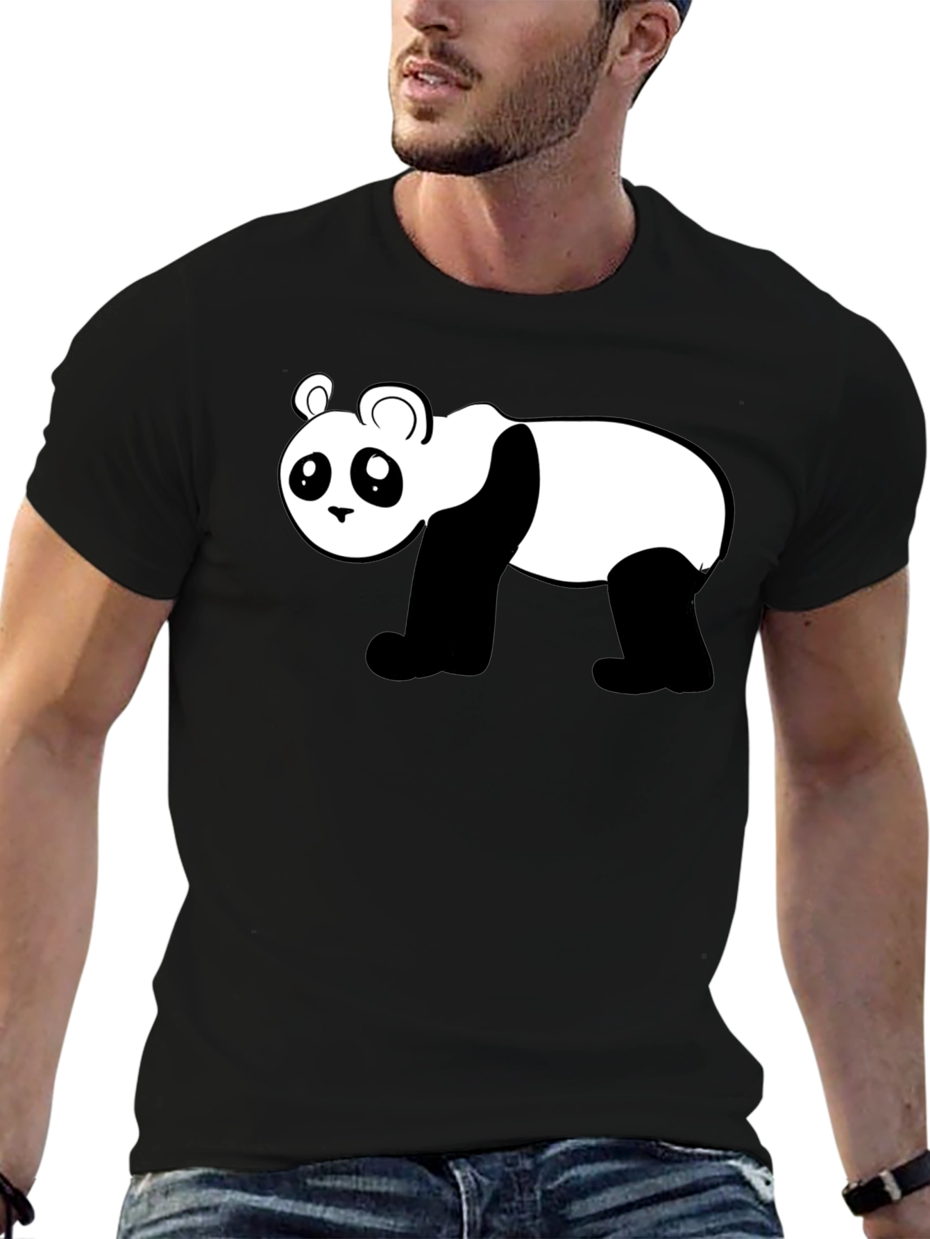 Camiseta Negra con Diseño de Panda Divertido