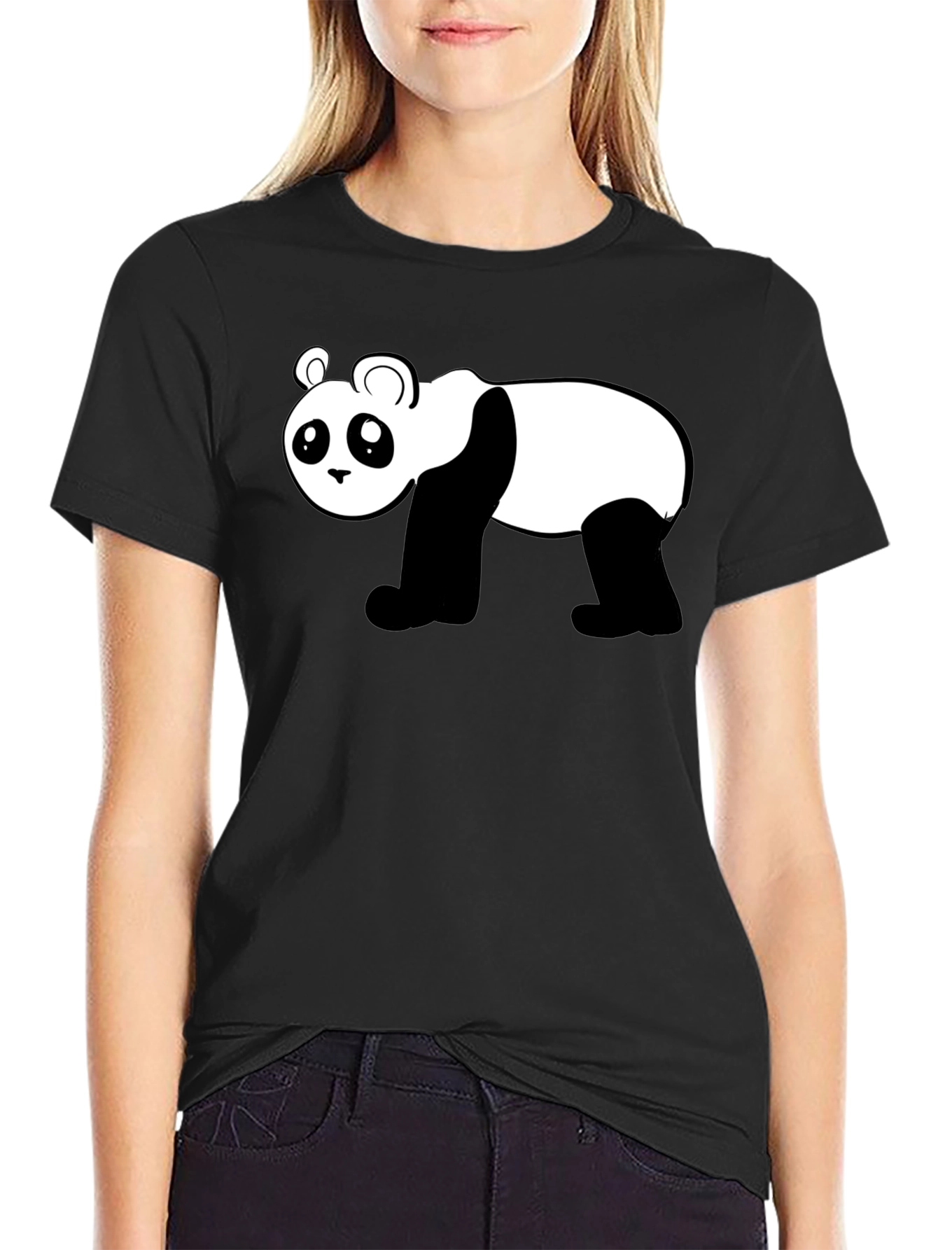Camiseta Negra con Diseño de Panda Divertido