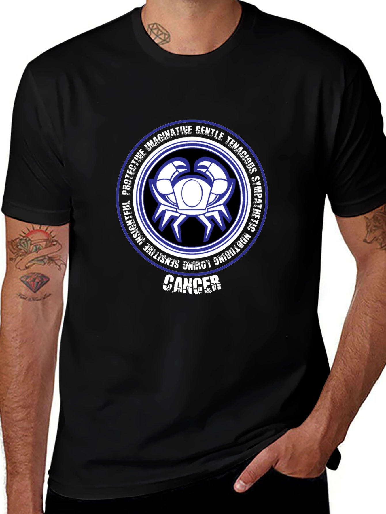 Camiseta Negra Zodiaco Cáncer Diseño Gráfico