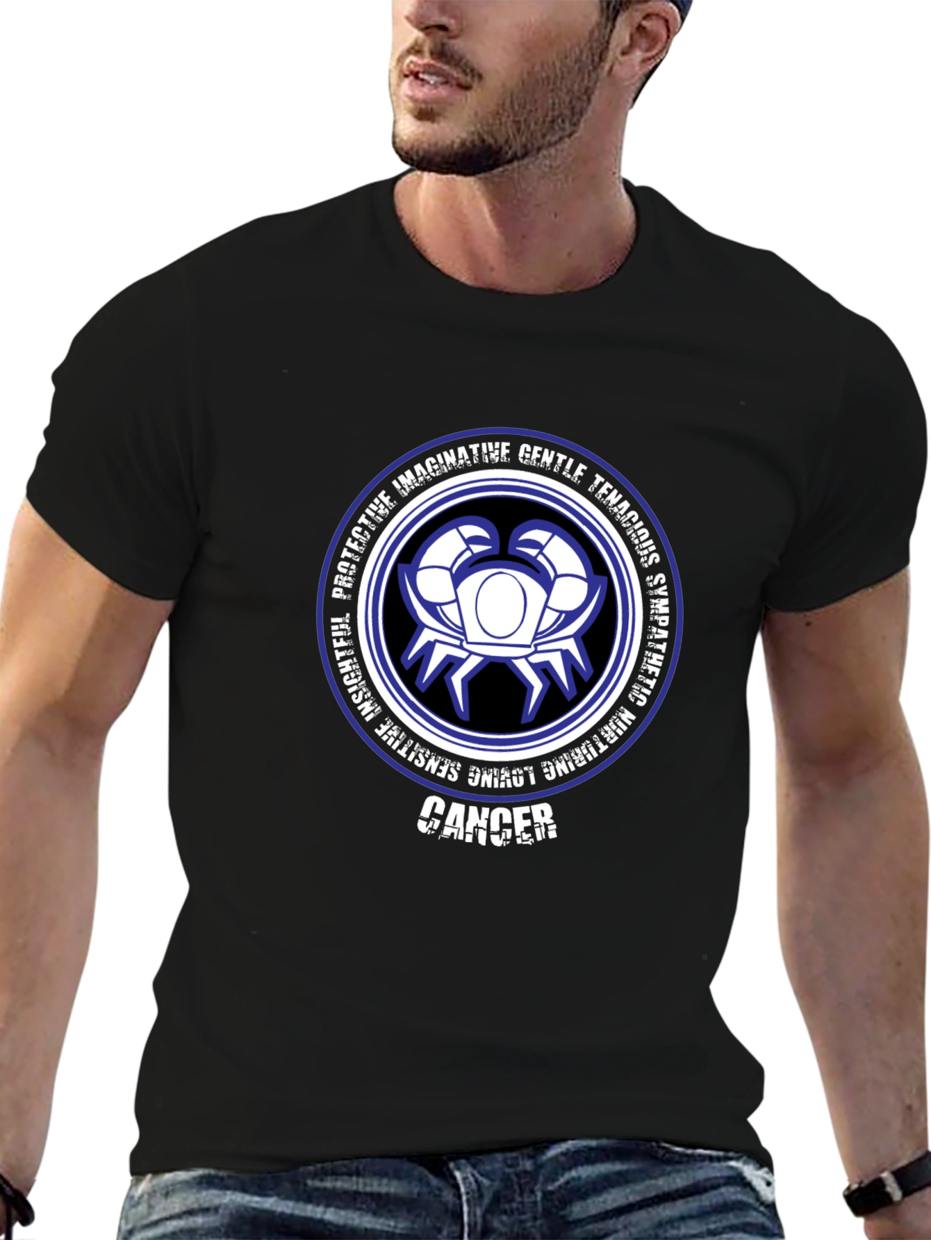 Camiseta Negra Zodiaco Cáncer Diseño Gráfico