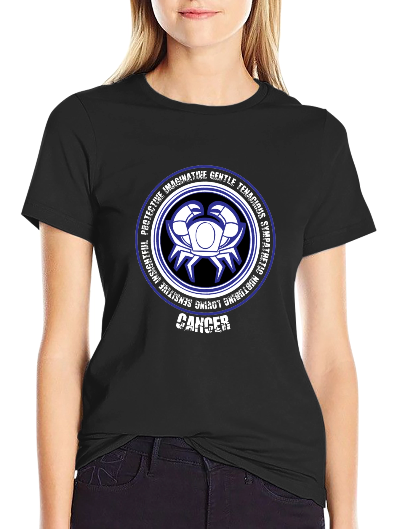 Camiseta Negra Zodiaco Cáncer Diseño Gráfico