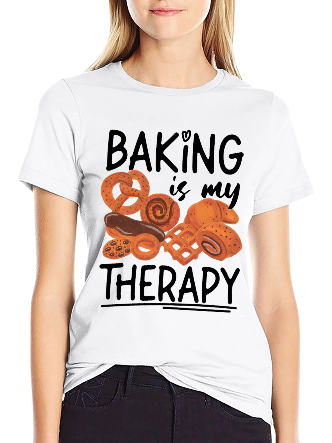Camiseta Negra Hornear es mi terapia
