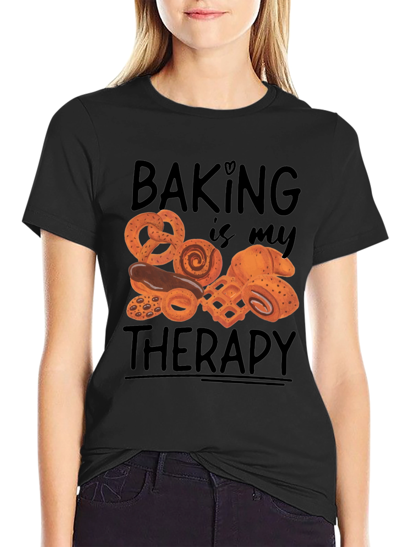 Camiseta Negra Hornear es mi terapia
