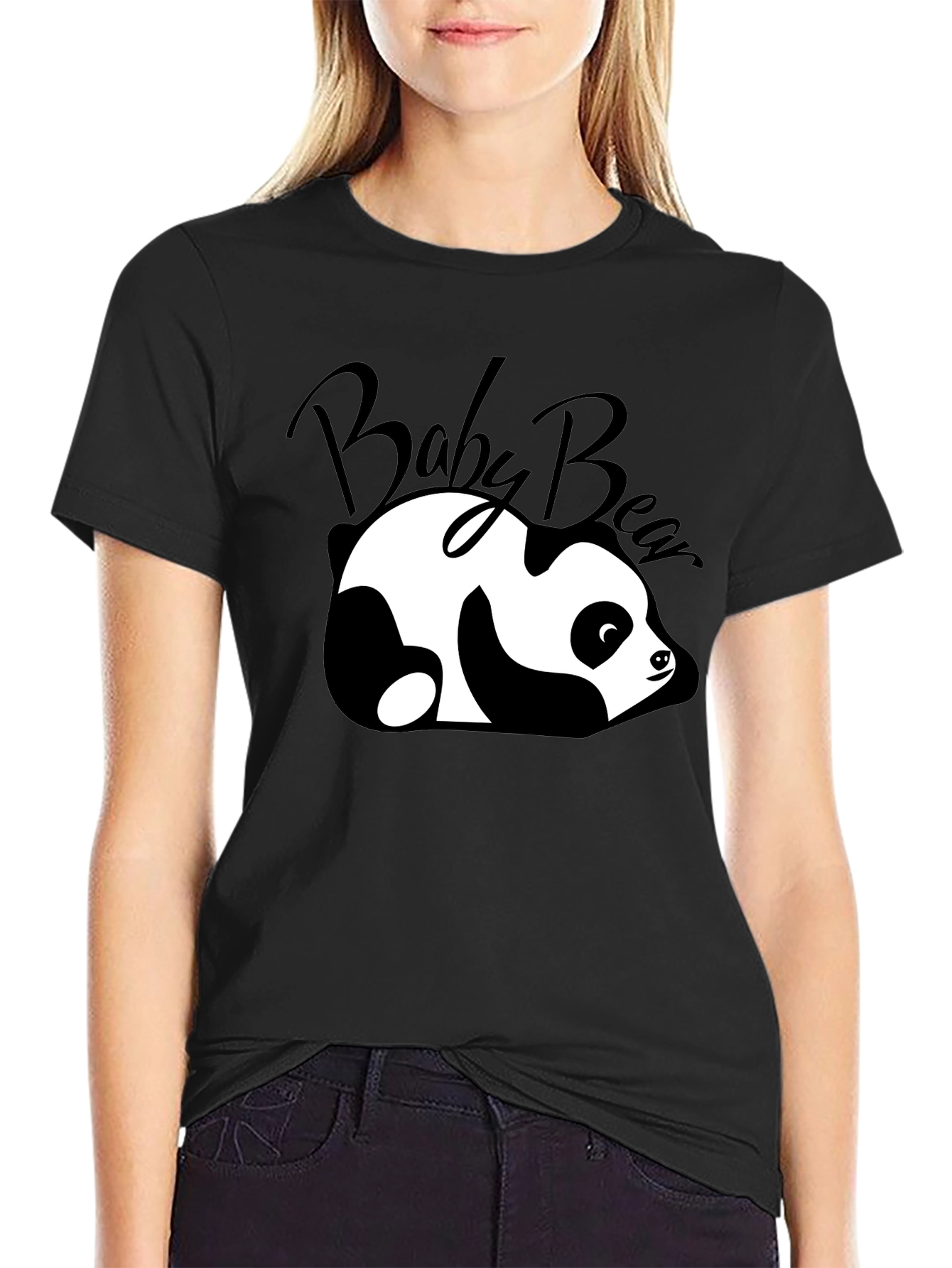 Camiseta Negra Baby Bear Panda Relajado Unisex